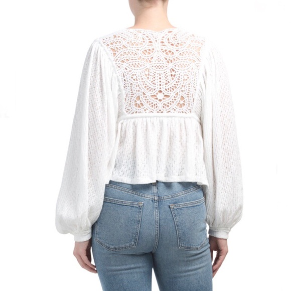 FREE PEOPLE Sweater Lace Trim V-Neck Knit Crop - Picture 2 of 8